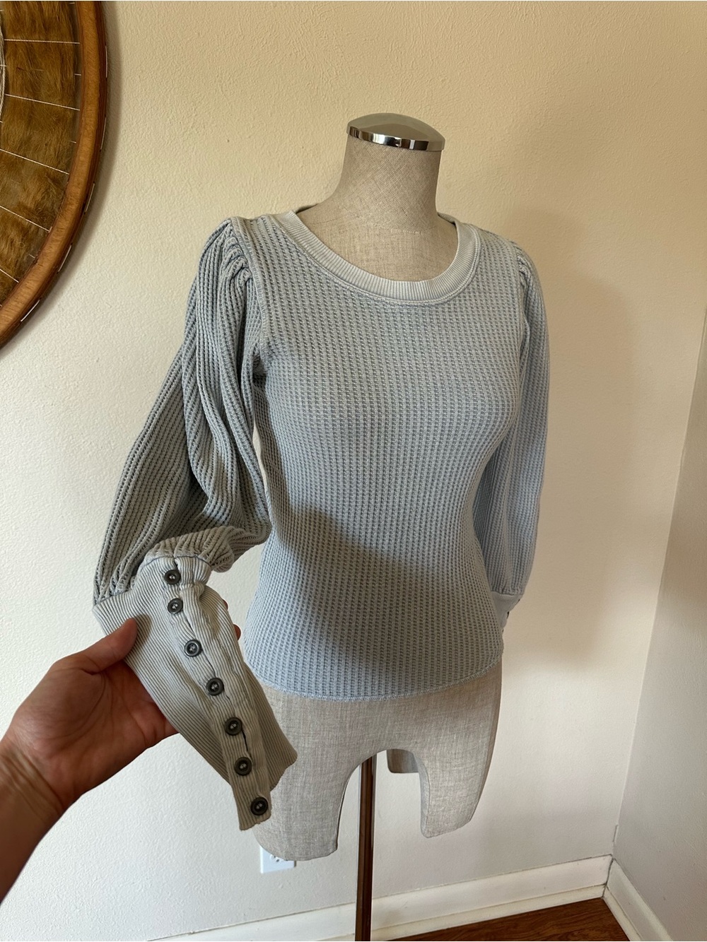 Free People One Wesley Thermal Top long sleeve Baby Blue Woman's XS - Picture 5 of 10